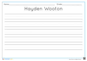 Printable Name Writing Worksheet for Hayden Wooton
