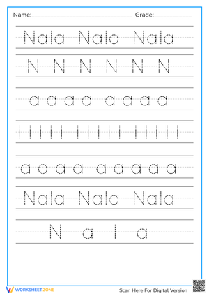 Tracing Name Practice Sheet - Nala