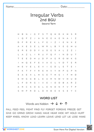 Irregular Verbs Word Search Puzzle