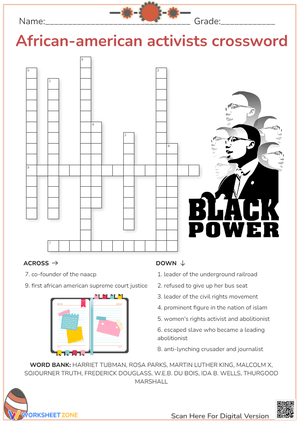 African-American Activists Crossword - History Puzzle Worksheet