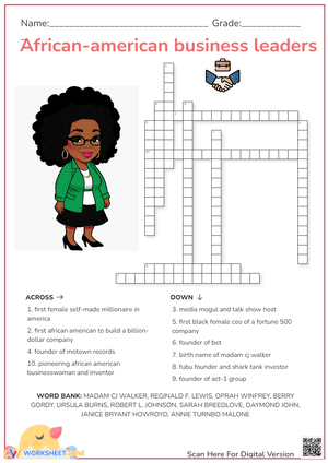 African-American Business Leaders Crossword - Grades 4-8 Activity