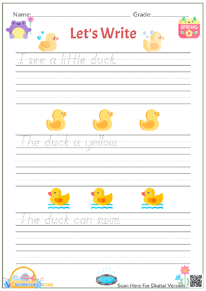 Duckling Handwriting Practice - Spring Sentence Tracing Worksheet