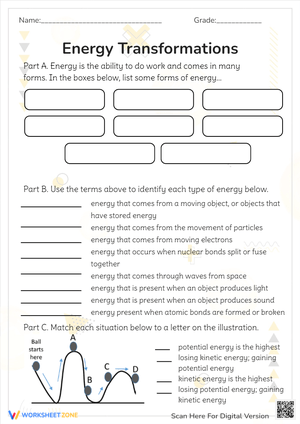 Energy Transformations Worksheet - Kinetic & Potential Energy