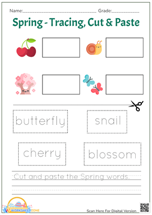 Spring Tracing and Cut Worksheet