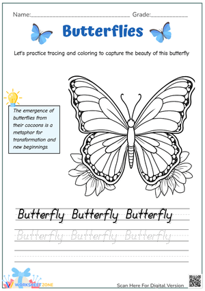 Butterfly Tracing Worksheet | Grade K-1 Printable