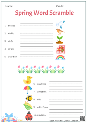 Spring Word Scramble - Unscramble 10 Spring Words!