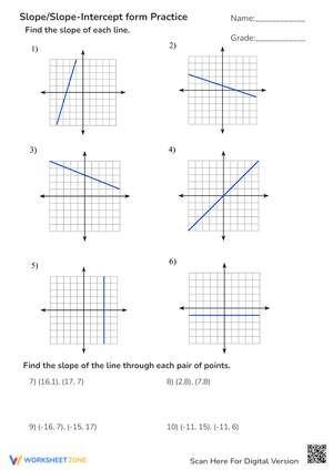 Slope & Slope-Intercept Practice - Find the Slope Worksheet
