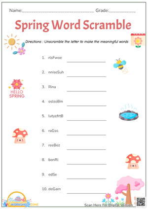 Spring Word Scramble Vocabulary Activity