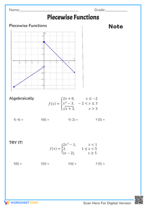 Grade 7 Evaluating Piecewise Functions Worksheets 2024