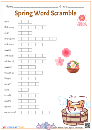 Spring Word Scramble Puzzle - Unscramble Springtime Words!