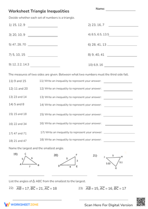 Worksheet Triangle Inequalities