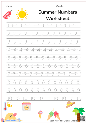 Summer Number Tracing Worksheet