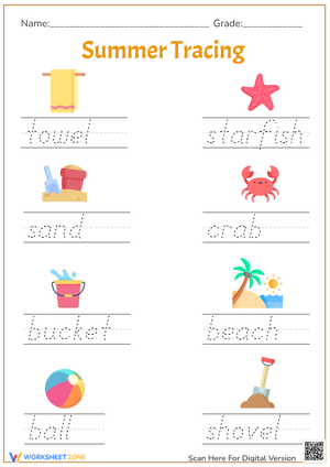 Summer Tracing Worksheet for Kids 