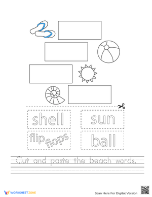 Beach Words Cut and Paste Activity