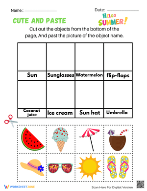 Cut and Paste Summer Theme Worksheet