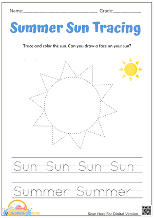 Summer Sun Tracing Worksheet