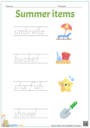 Summer Tracing Worksheet