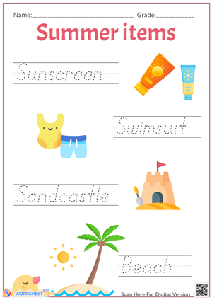 Summer Items Tracing 
