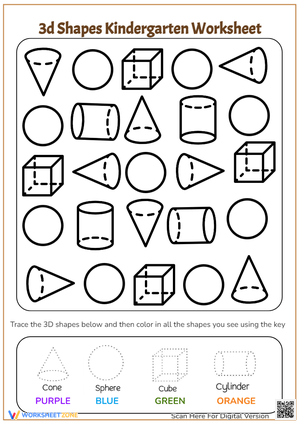 3D Shapes Color & Trace - Kindergarten Learning Fun!