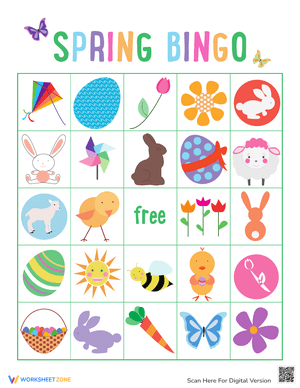 Fun Spring Bingo Card Worksheet