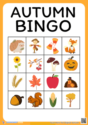 Fun Autumn Bingo Card Worksheet