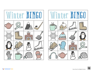 Winter Bingo Game Board Worksheet