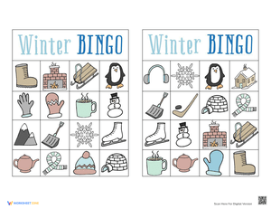 Winter Bingo Game Boards Worksheet