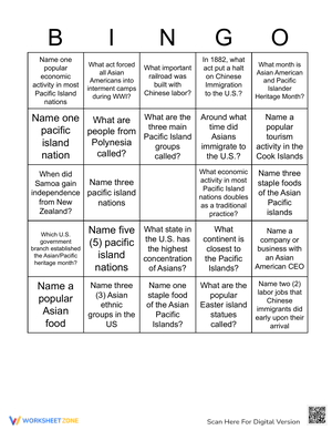 Asian American and Pacific Islander Heritage Month Bingo 5