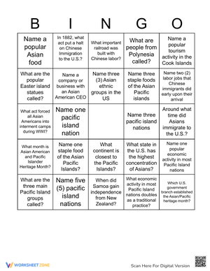 Asian American and Pacific Islander Heritage Month Bingo 4