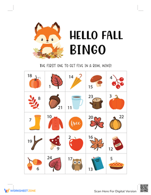 Hello Fall Bingo Game for Kids