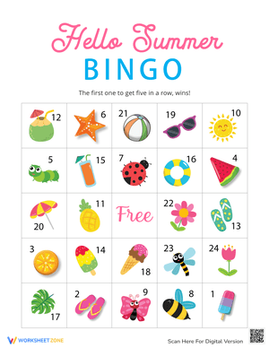 Hello Summer Bingo Cards for Kids