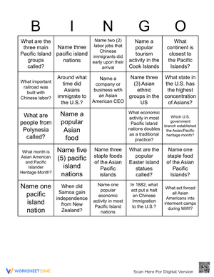 Asian American and Pacific Islander Heritage Month Bingo 1