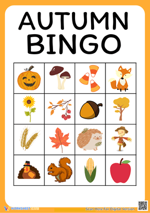 Autumn Bingo Worksheet for Kids' Seasonal Fun