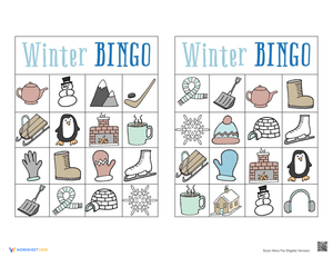Winter Bingo Game Boards Worksheet for Kids