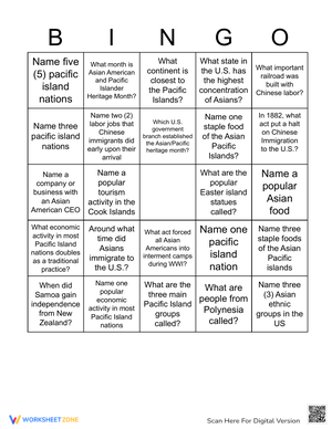 Asian American and Pacific Islander Heritage Month Bingo 2