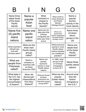 Asian American and Pacific Islander Heritage Month Bingo 3