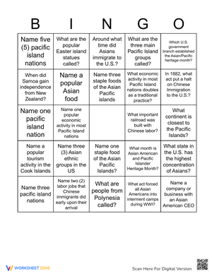 Asian American and Pacific Islander Heritage Month Bingo 8