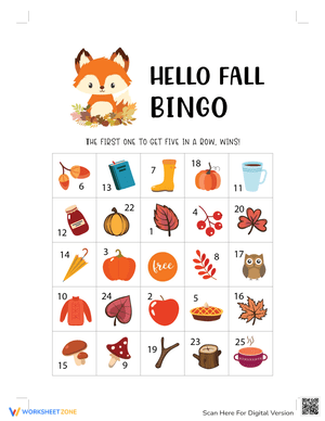 Hello Fall Bingo Worksheet for Seasonal Fun