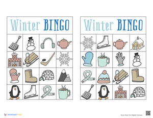 Winter Bingo Game Boards Worksheet for Festive Fun