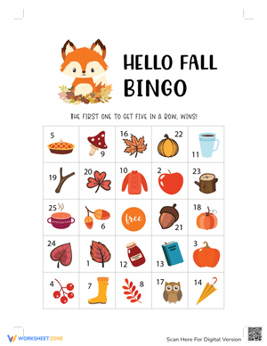 Hello Fall Bingo Game for Children