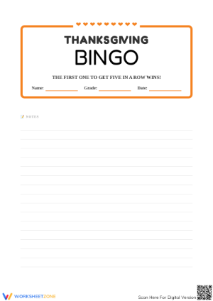Printable Thanksgiving Bingo Cards | Grade 2-3 ELA