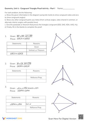 Congruent Triangles Proof Activity Worksheet