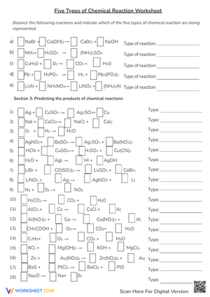 Chemical Reactions Worksheet: Balancing & Predicting!