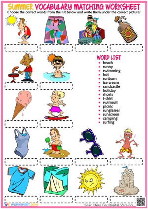 Summer ESL Vocabulary Matching Worksheet