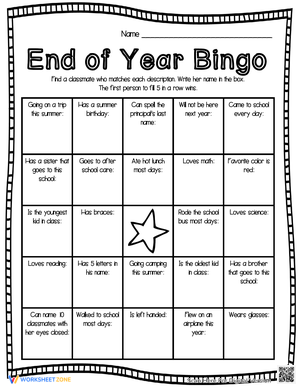 End of Year Bingo Activity