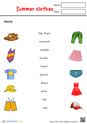 Summer Clothes Matching Activity