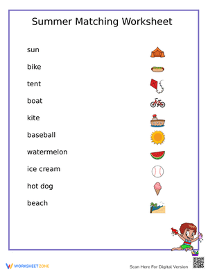 Summer Matching List Worksheet