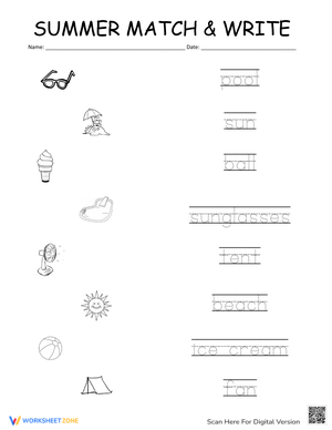 Summer Match and Write Activity