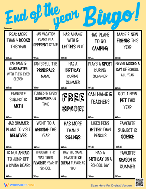 Exciting End of the Year Bingo Game