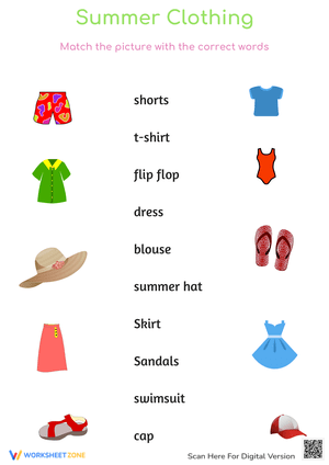 Summer Spelling Clothing Worksheet